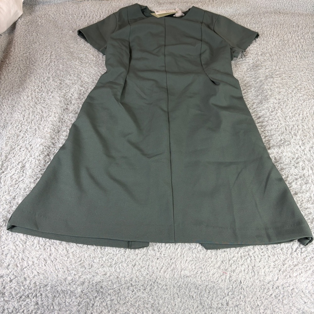 HM Short Sleeve Mini Dress Dark Green Sage A-Line Belted XL NWT 1144594001